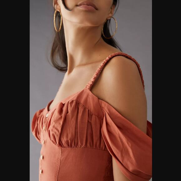 New Anthropologie Off-The-Shoulder Linen Mini Dress - XS - Picture 2 of 7